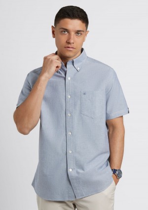 Camasa Ben Sherman Short Sleeve Brighton Oxford Organic Bleumarin | 768-TELJYI