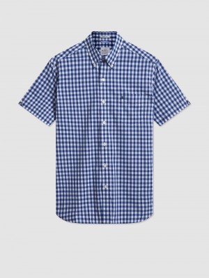 Camasa Ben Sherman Short Sleeve House Poplin Gingham Bleumarin Masline Verzi | 410-ANGJTR