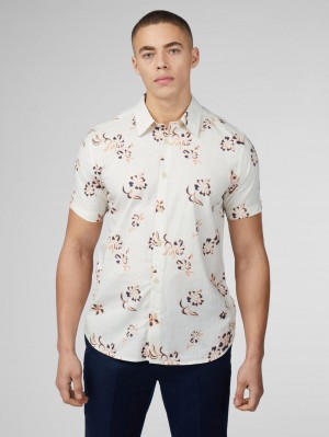 Camasa Ben Sherman Signature Linear Floral Albi | 106-YKMWNU