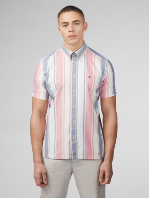 Camasa Ben Sherman Signature Multicolor Stripe Roz Inchis | 537-GYETJI