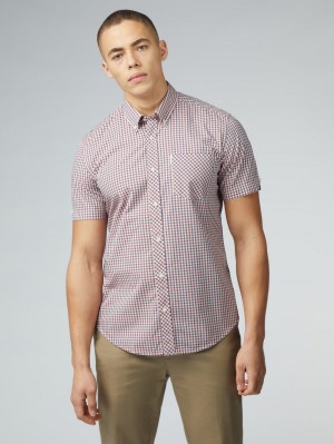 Camasa Ben Sherman Signature Short Sleeve Gingham Rosii Albi | 213-AOYETR