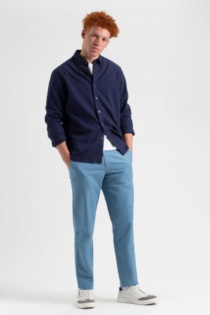 Pantaloni Ben Sherman Beatnik Oxford Slim Taper Garment Dye Chino Albastri | 584-EIWLVP