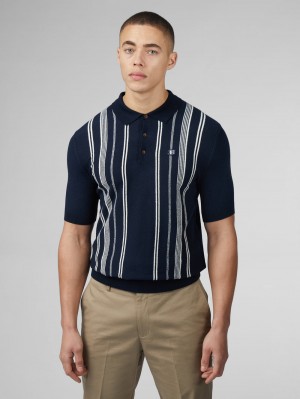 Tricotaje Ben Sherman B by Ben Sherman Crinkle Cotton Stripe Polo Bleumarin | 163-PJMCYW