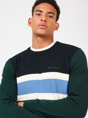 Tricotaje Ben Sherman Chest Stripe Crewneck Verzi Inchis | 835-YWZDUG