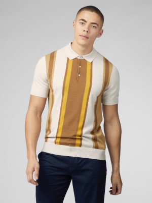 Tricotaje Ben Sherman Signature Vertical Stripe Polo Albi | 703-DLBYQM