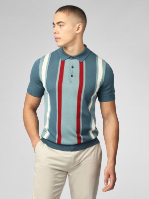 Tricotaje Ben Sherman Signature Vertical Stripe Polo Turcoaz | 730-HUAKDV