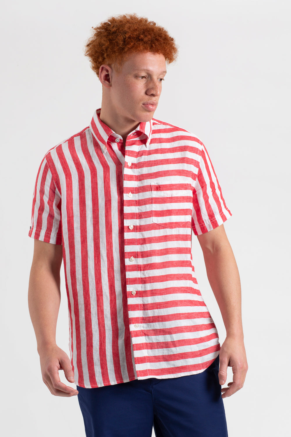 Camasa Ben Sherman B by Ben Sherman Candy Stripe Linen Short Sleeve Roz Rosii | 745-KCZWBM