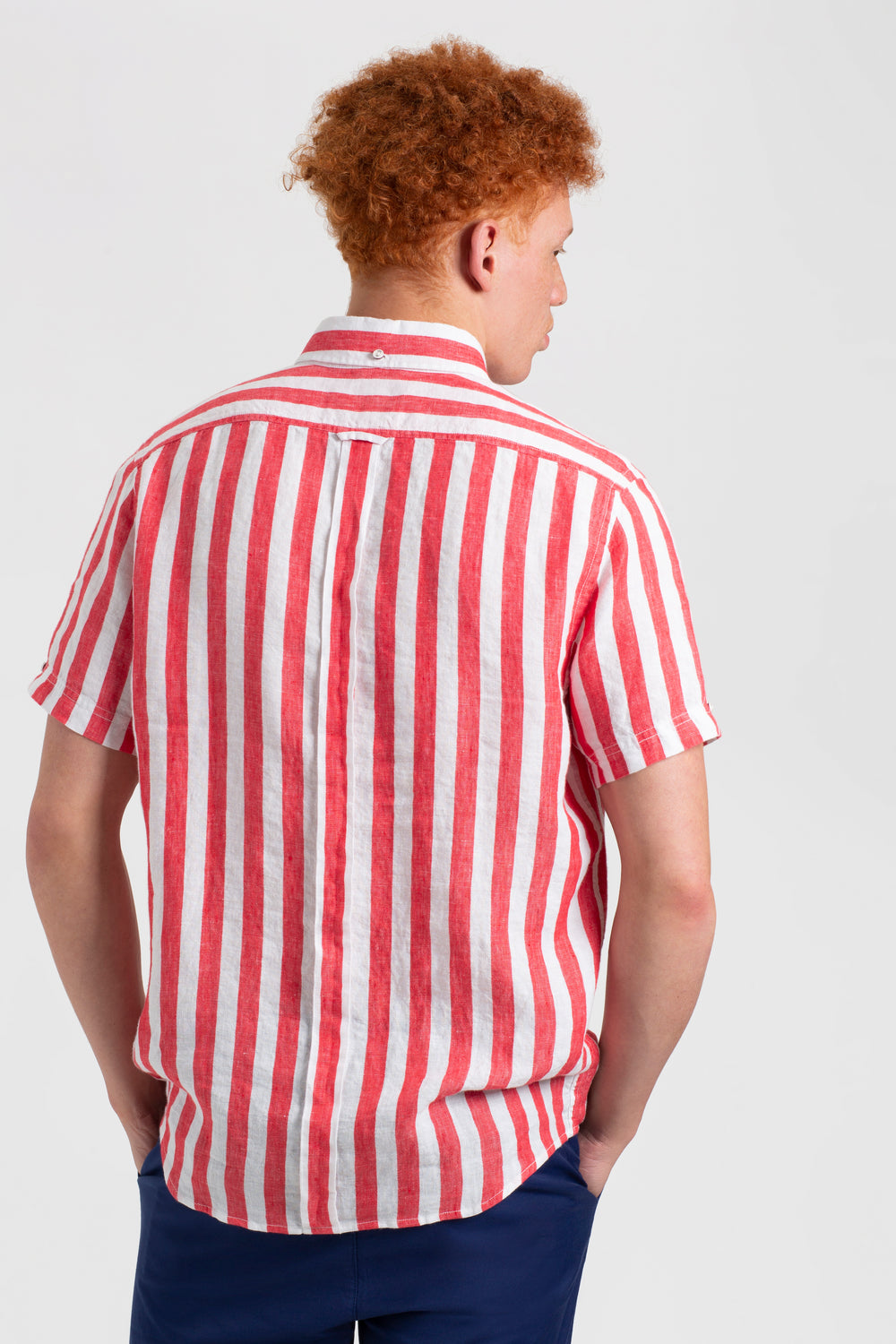 Camasa Ben Sherman B by Ben Sherman Candy Stripe Linen Short Sleeve Roz Rosii | 745-KCZWBM