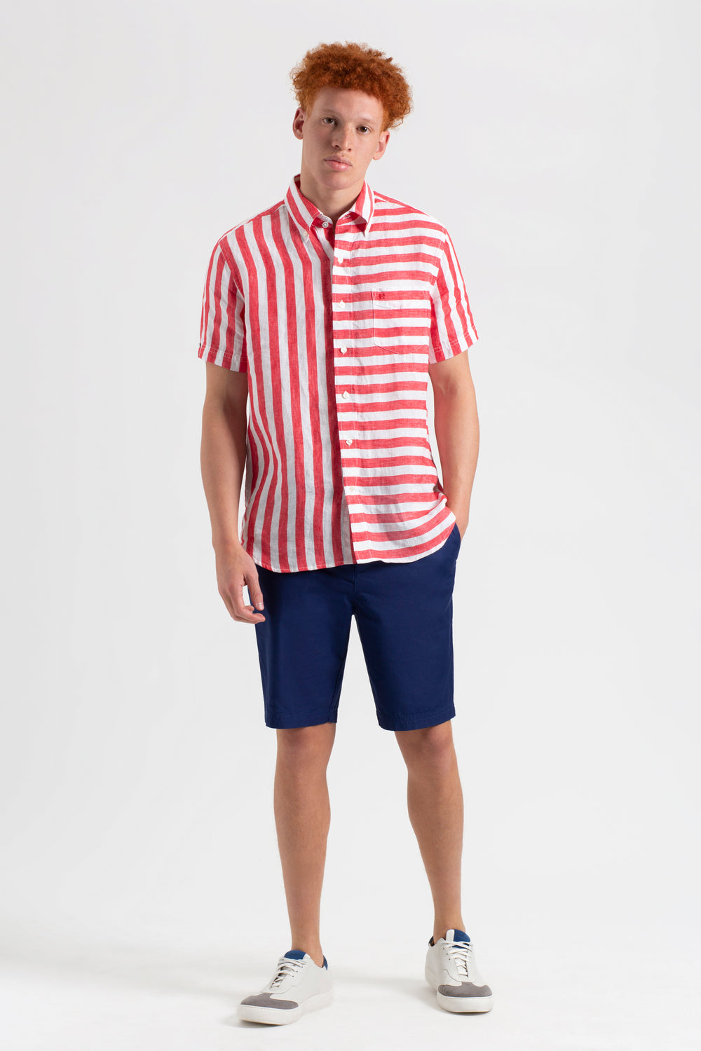 Camasa Ben Sherman B by Ben Sherman Candy Stripe Linen Short Sleeve Roz Rosii | 745-KCZWBM