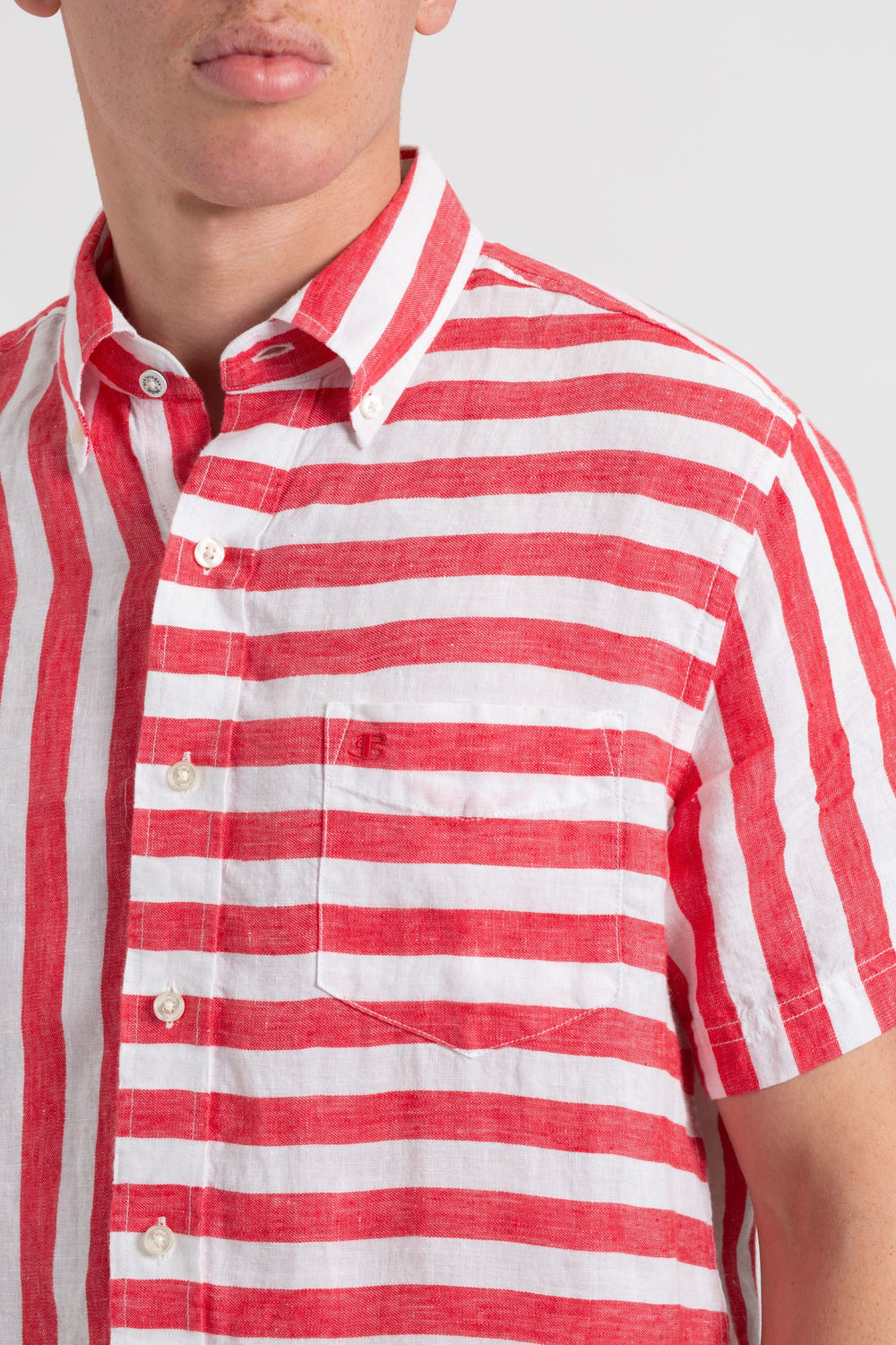 Camasa Ben Sherman B by Ben Sherman Candy Stripe Linen Short Sleeve Roz Rosii | 745-KCZWBM