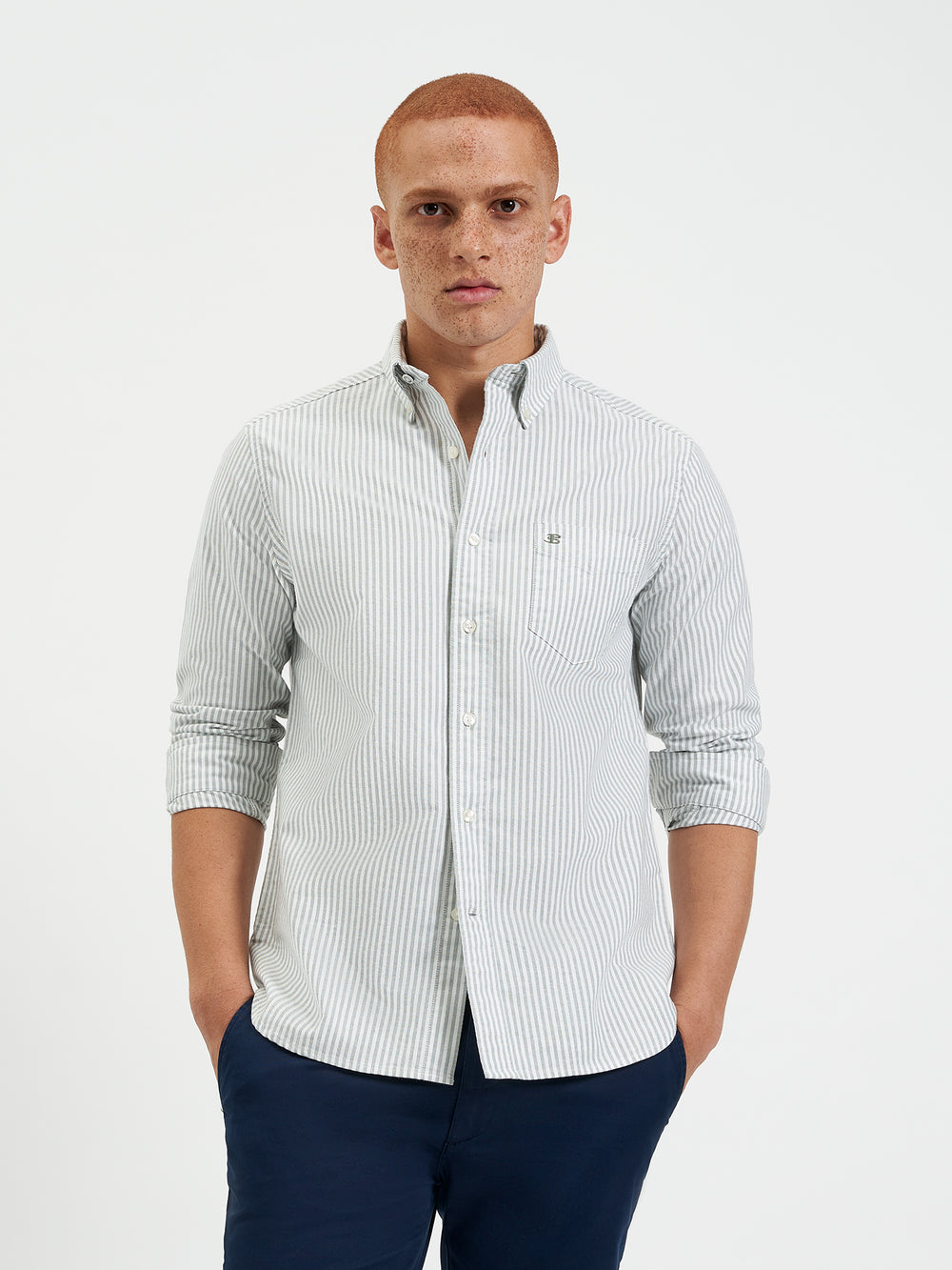 Camasa Ben Sherman Brighton Oxford Organic Stripe Green Bengal Stripe Verzi | 681-WTDZIK