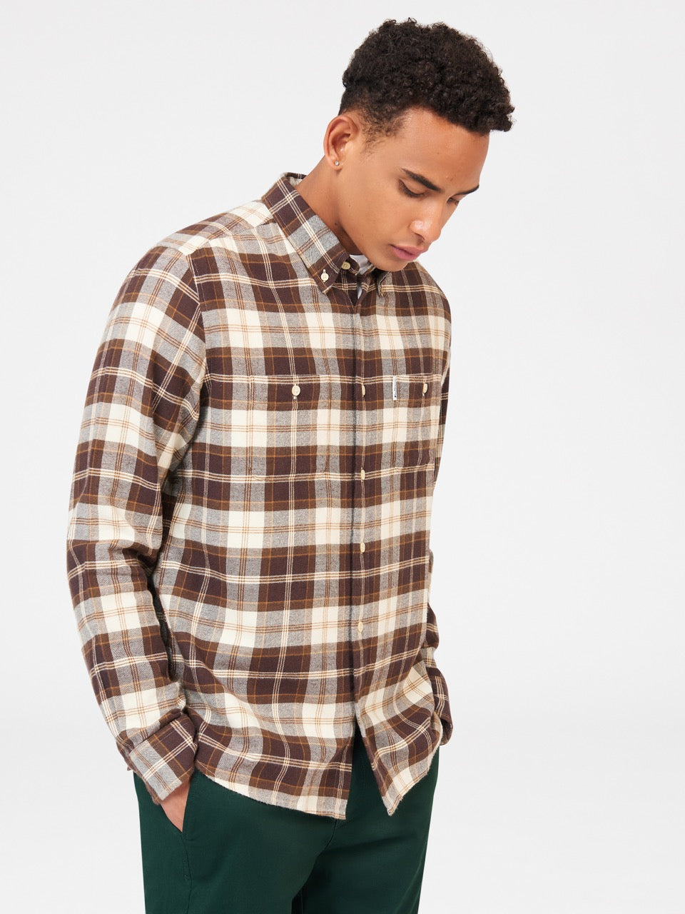 Camasa Ben Sherman Brushed Plain Check Ciocolata | 830-XAWJLN