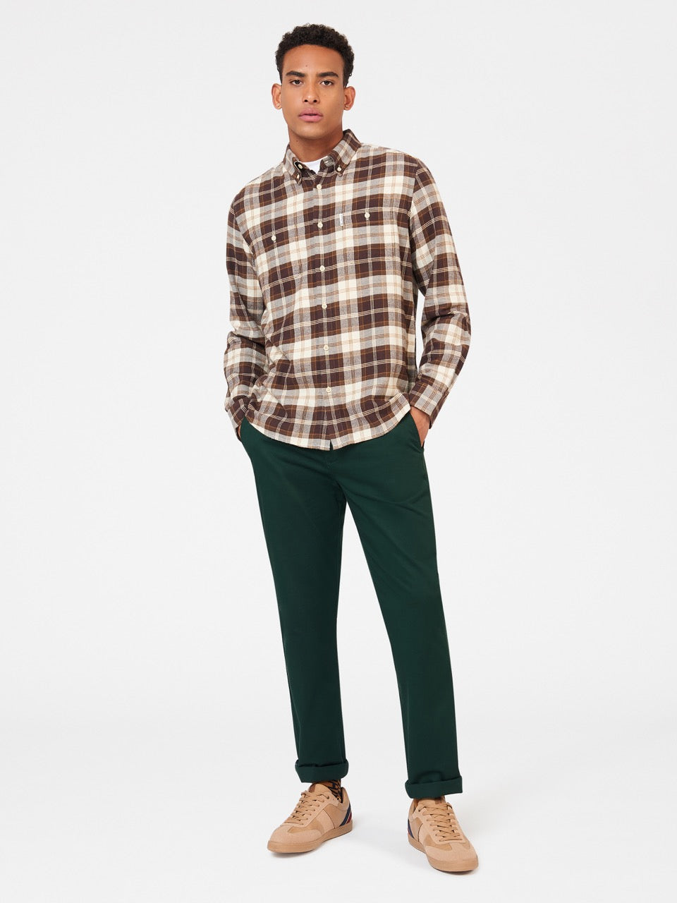 Camasa Ben Sherman Brushed Plain Check Ciocolata | 830-XAWJLN