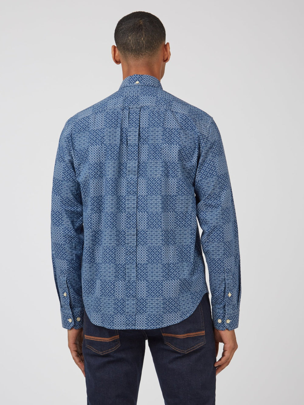 Camasa Ben Sherman Chambray Patchwork Geo Print Long-Sleeve Albastri | 164-DUGBKS