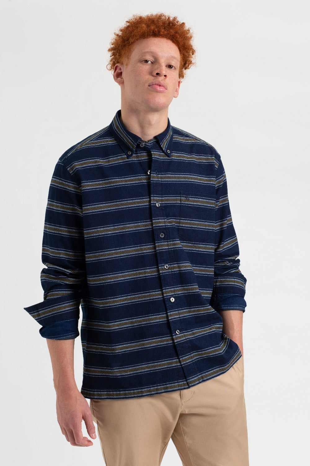 Camasa Ben Sherman Dalston Blues Long Sleeve Indigo Stripe Indigo | 865-GTQLBF