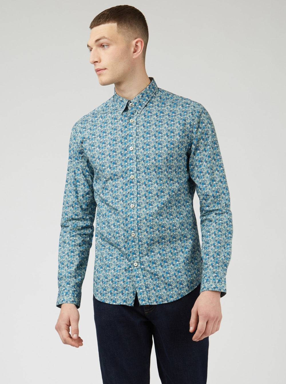 Camasa Ben Sherman Floral Print Long-Sleeve Albastri Gri | 875-XBDMLG