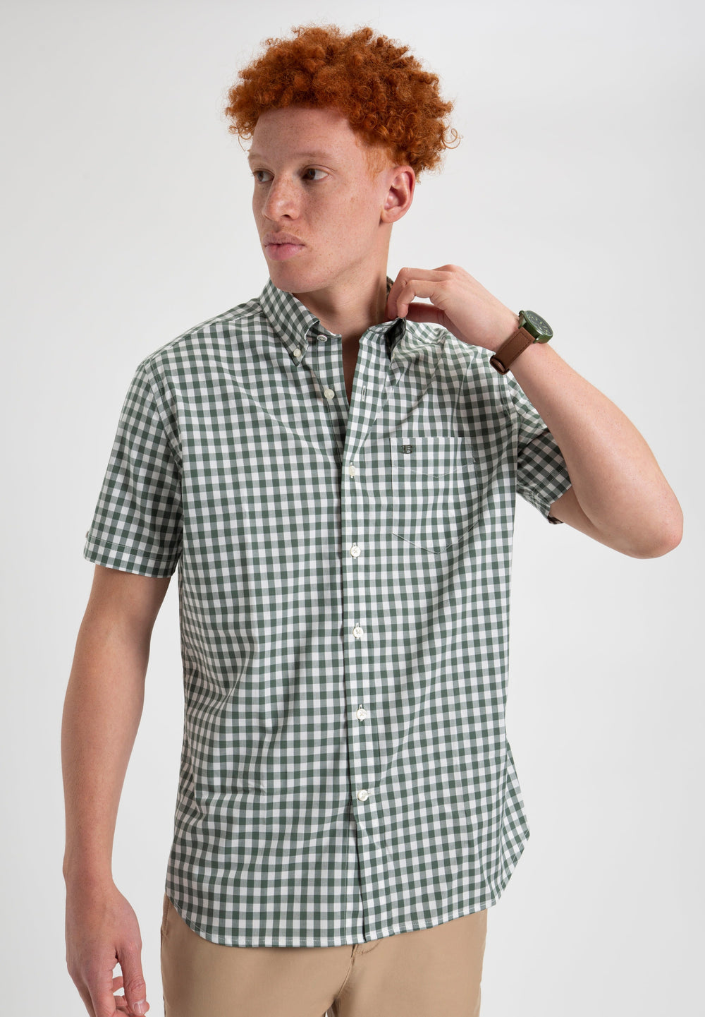 Camasa Ben Sherman House Poplin Gingham Masline Verzi | 194-MEIQLC