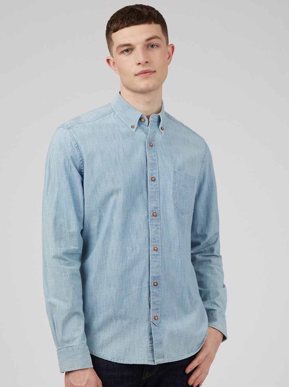 Camasa Ben Sherman Long-Sleeve Chambray Albastri Bleumarin | 478-JFBYNP