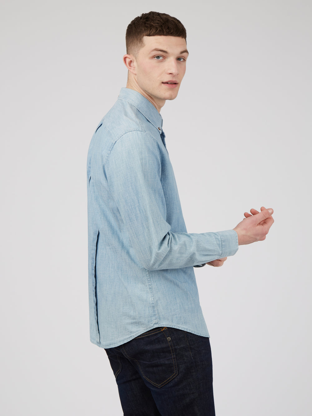 Camasa Ben Sherman Long-Sleeve Chambray Albastri Bleumarin | 478-JFBYNP