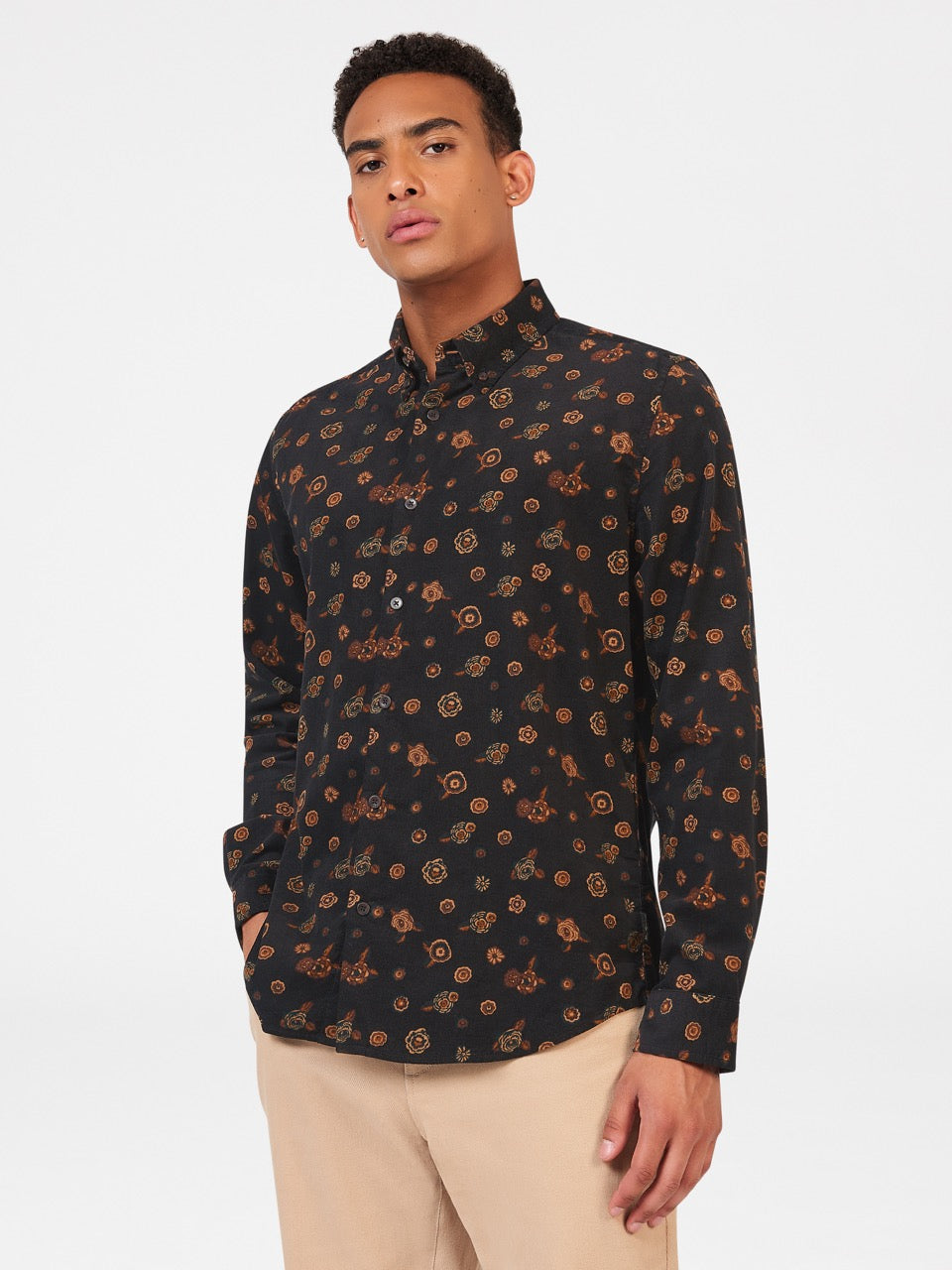 Camasa Ben Sherman Retro Floral Print Corduroy Negrii | 739-CXOJLA