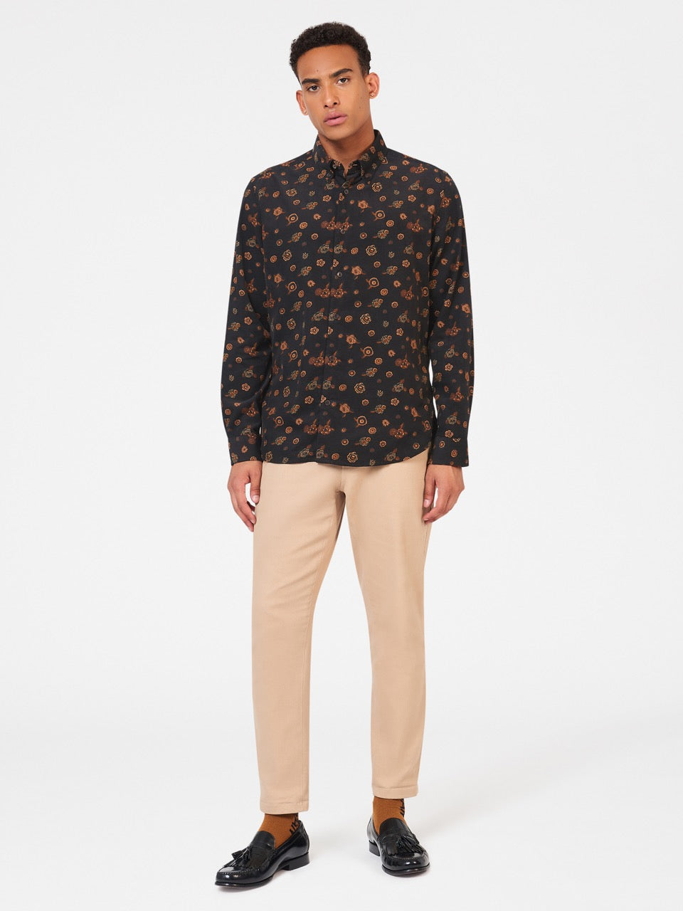 Camasa Ben Sherman Retro Floral Print Corduroy Negrii | 739-CXOJLA