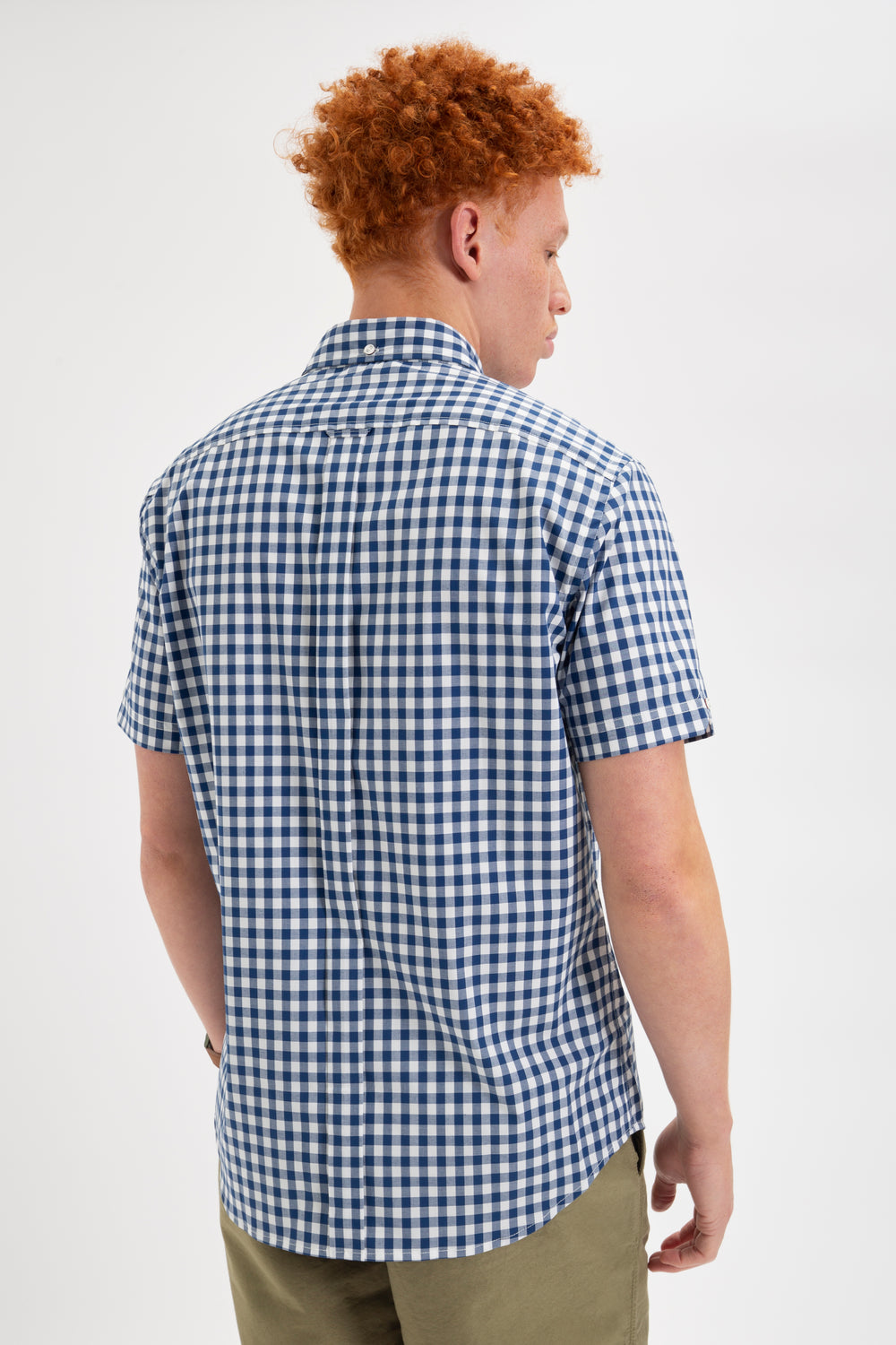 Camasa Ben Sherman Short Sleeve House Poplin Gingham Bleumarin Masline Verzi | 410-ANGJTR