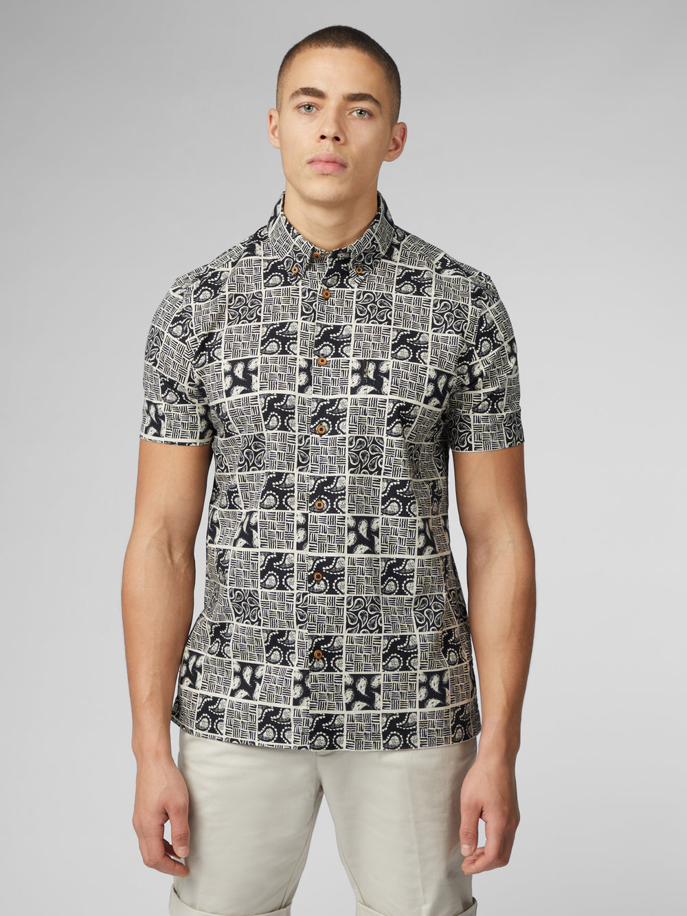 Camasa Ben Sherman Signature Checkerboard Paisley Print Negrii | 936-NMYSAI