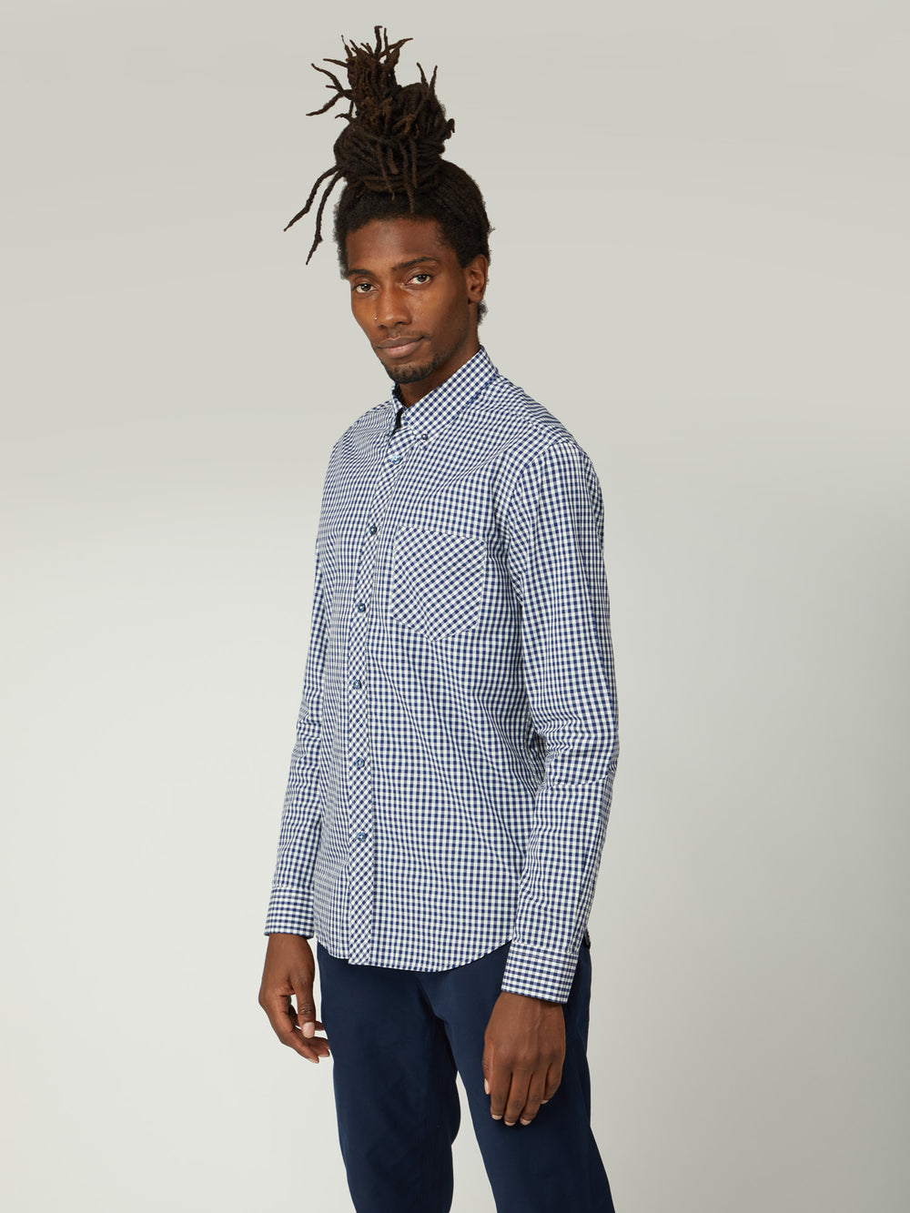 Camasa Ben Sherman Signature Long-Sleeve Gingham Albastri Inchis | 506-ABIPJN