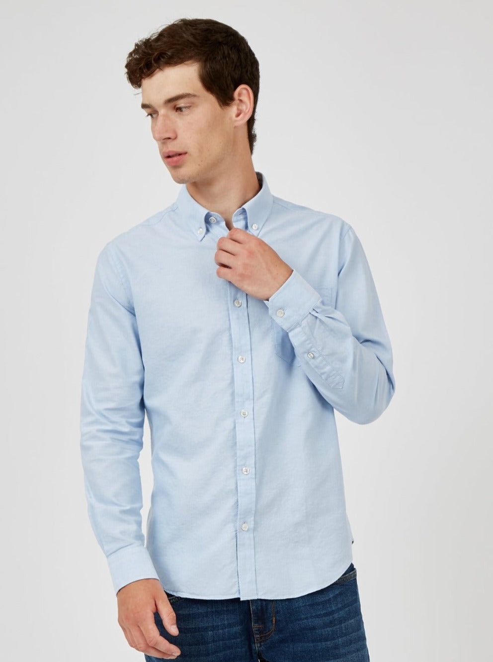 Camasa Ben Sherman Signature Organic Long-Sleeve Oxford Albastri | 521-UPJMSW