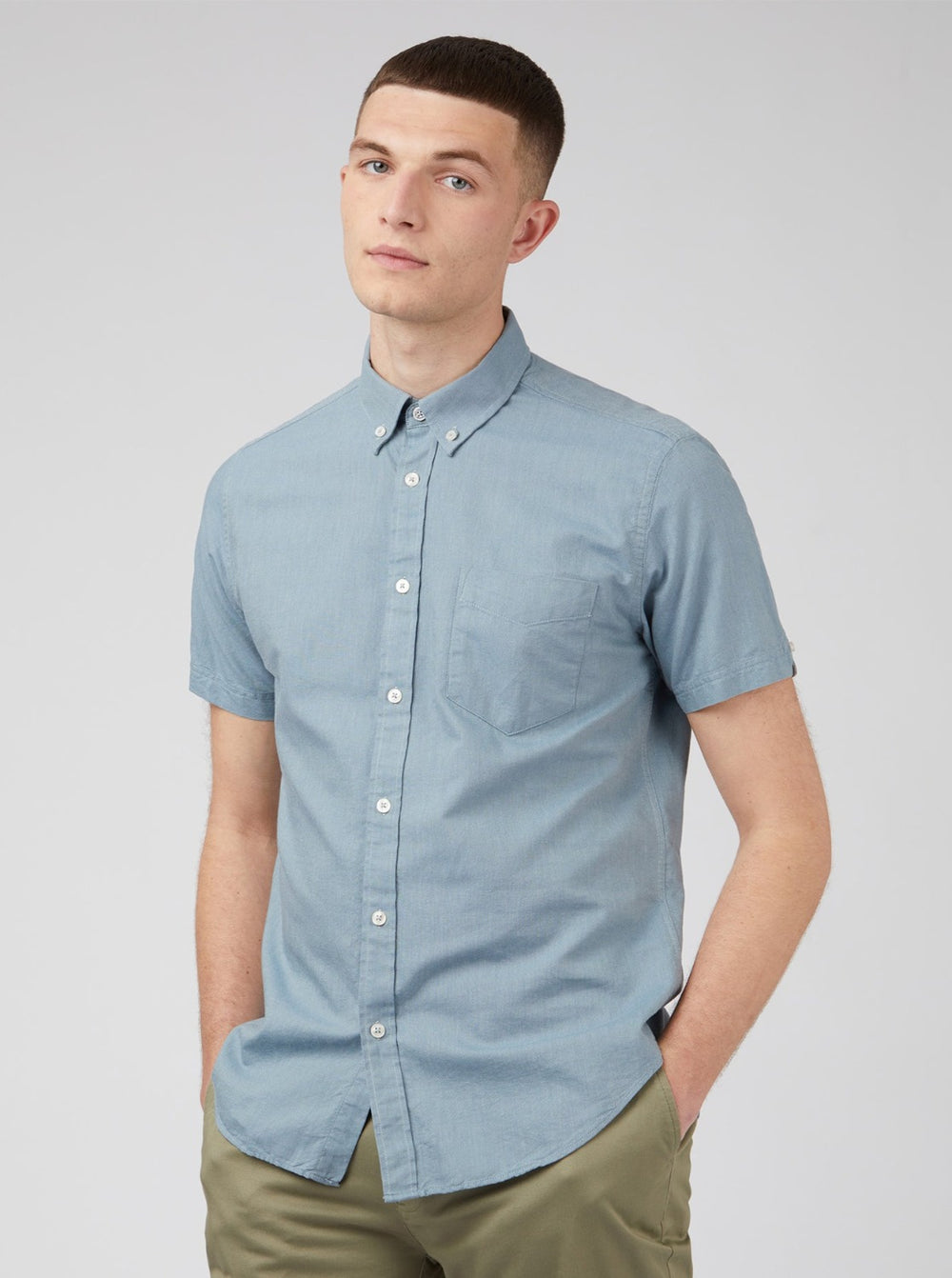 Camasa Ben Sherman Signature Organic Short-Sleeve Oxford Shadow Albastri Gri | 451-PFHLZM