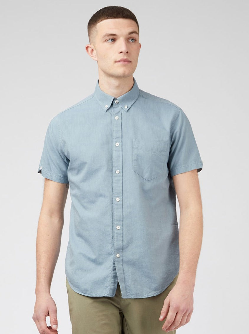 Camasa Ben Sherman Signature Organic Short-Sleeve Oxford Shadow Albastri Gri | 451-PFHLZM