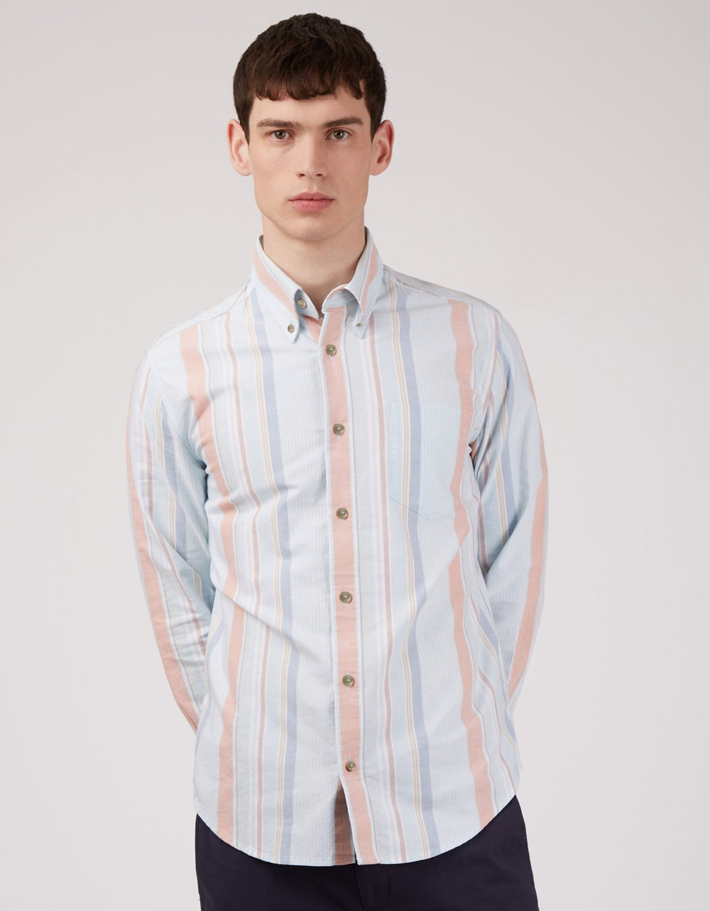 Camasa Ben Sherman The Oxford Ivy Stripe Long-Sleeve Albastri | 492-BSHZDU