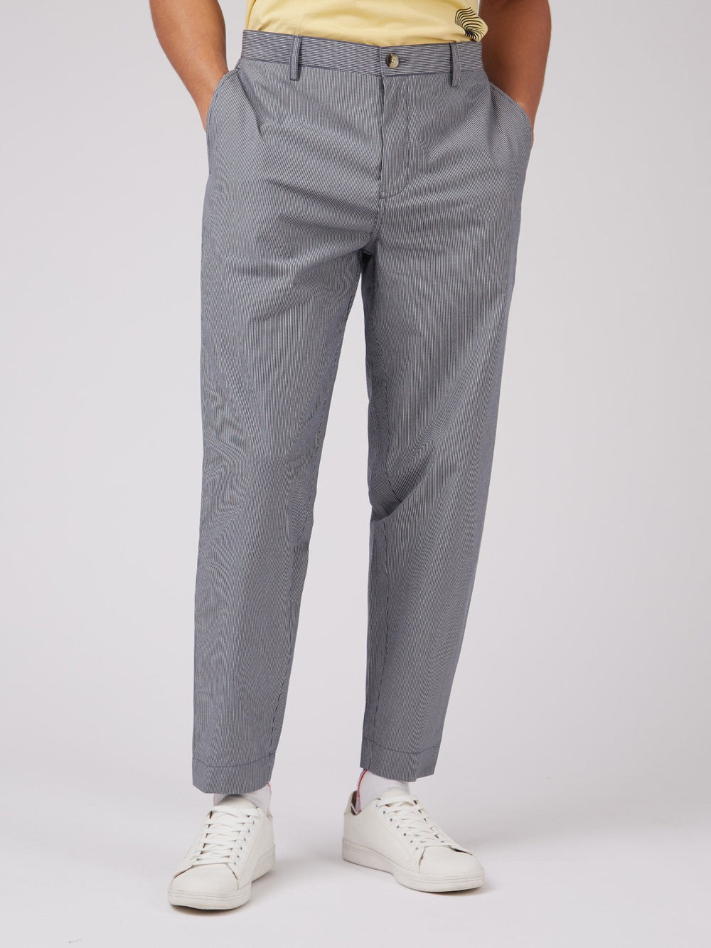 Pantaloni Ben Sherman B by Ben Sherman Cotton Taper Albastri Gri | 609-VGHIED