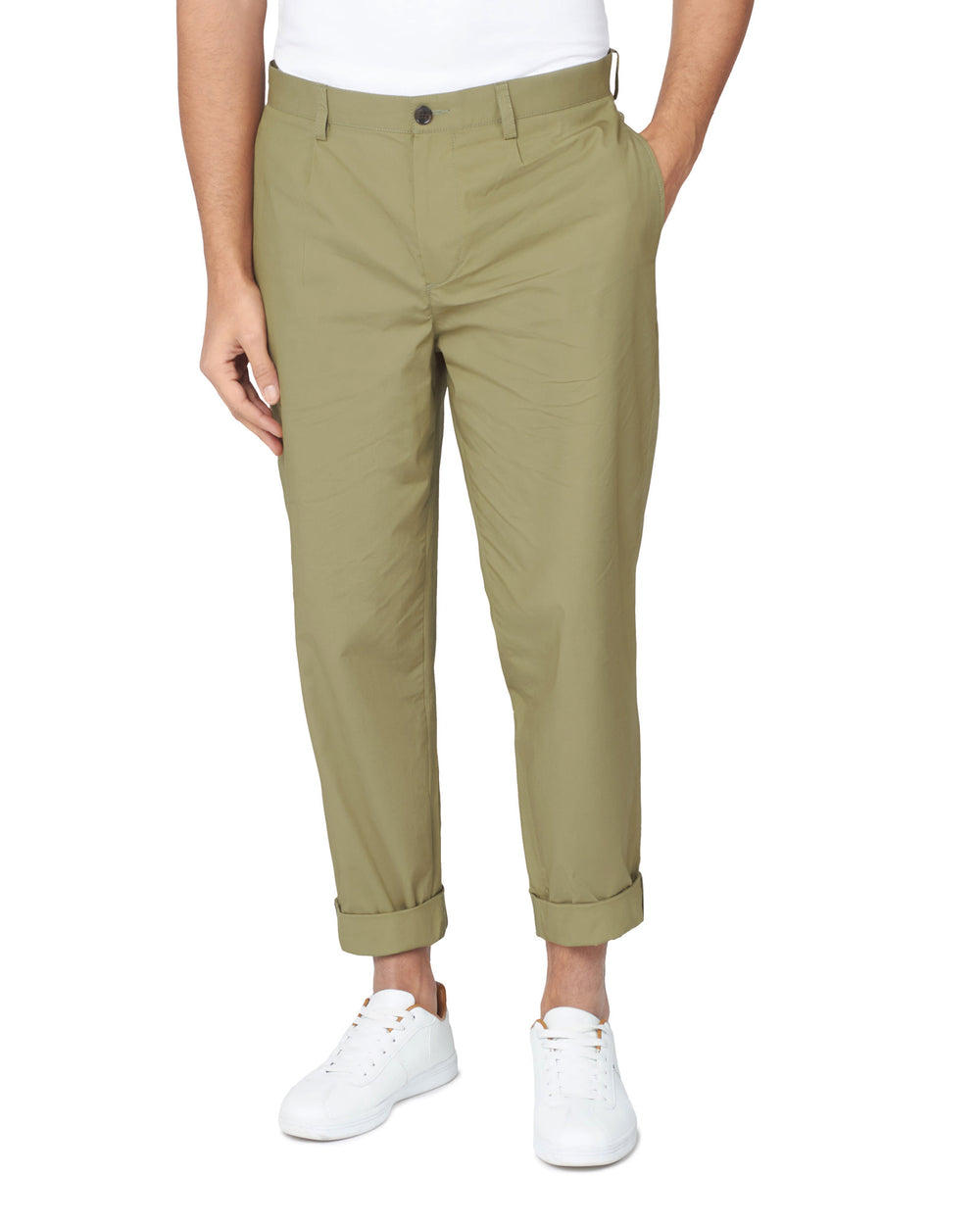 Pantaloni Ben Sherman Poplin Relaxed-Taper Pleated Masline Verzi | 675-UZPVSL