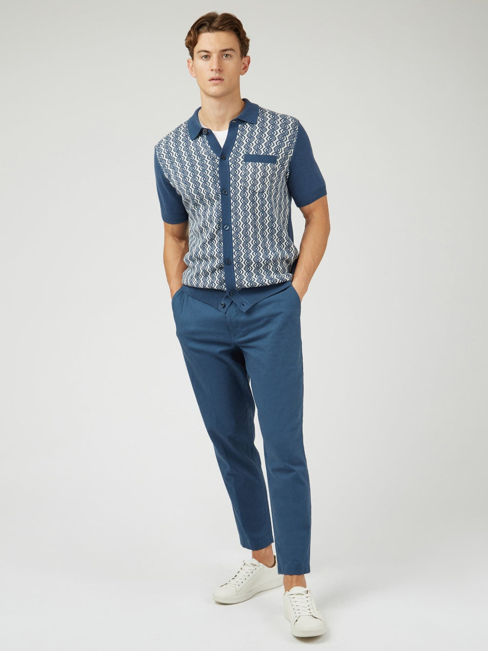 Pantaloni Ben Sherman Signature Slim Taper Linen Albastri | 392-RAYVIO