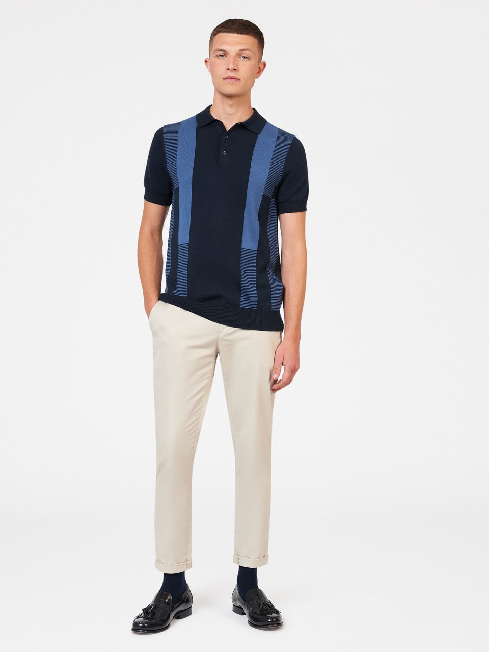 Pulovere Cu Gât Polo Ben Sherman Intarsia Stripe Bleumarin | 283-HSWXDO