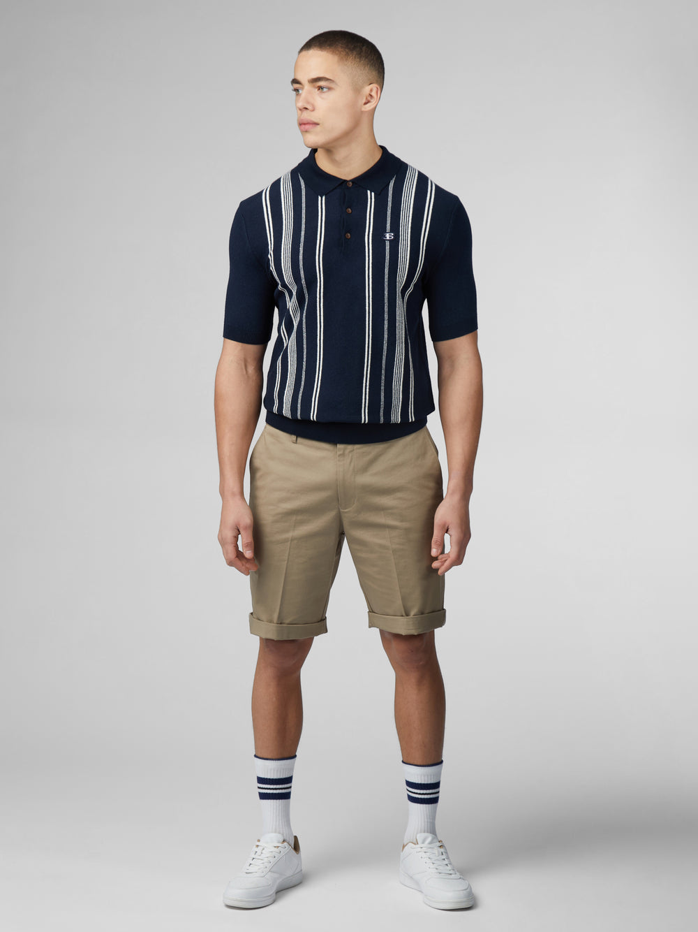 Tricotaje Ben Sherman B by Ben Sherman Crinkle Cotton Stripe Polo Bleumarin | 163-PJMCYW