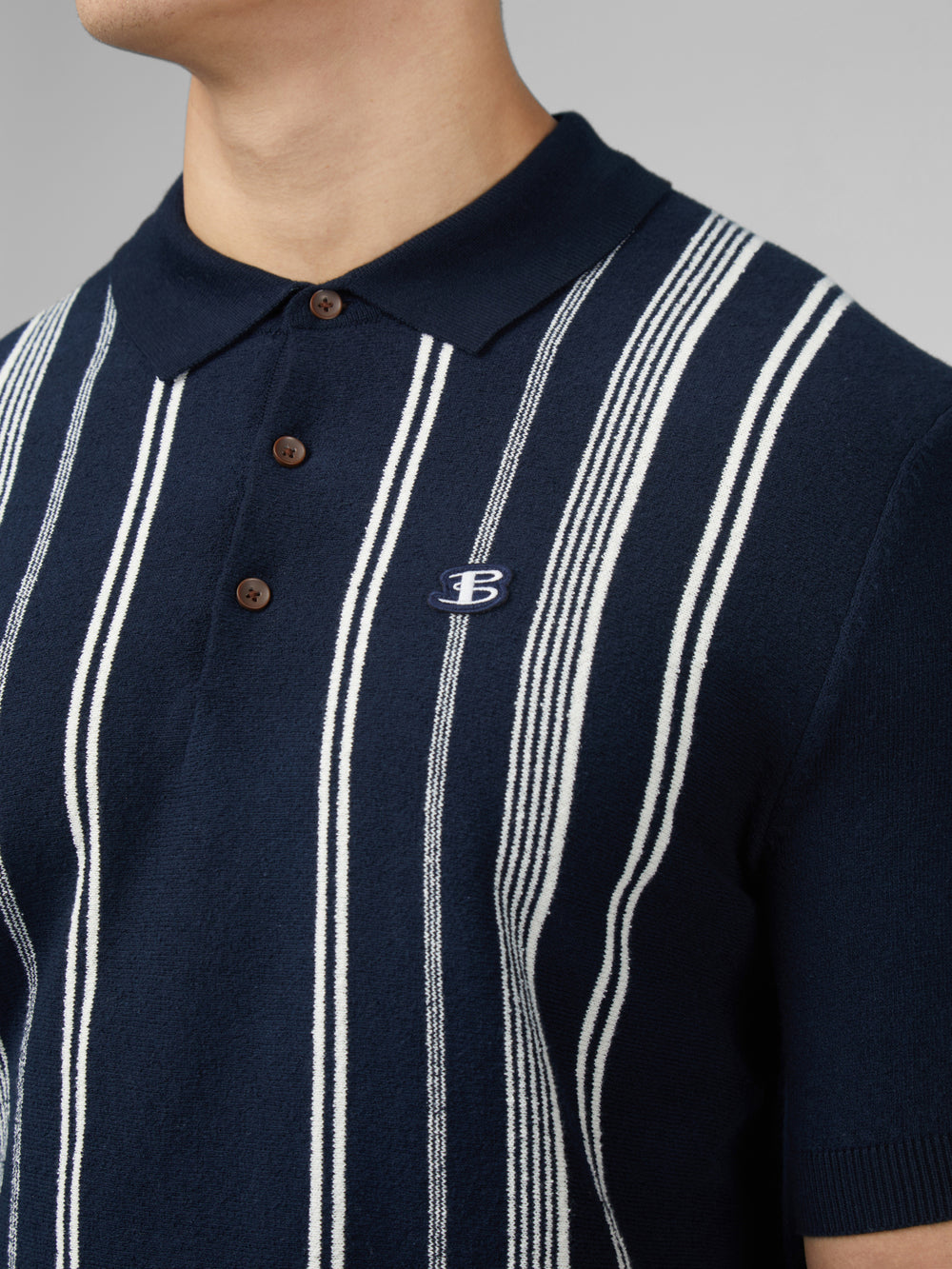 Tricotaje Ben Sherman B by Ben Sherman Crinkle Cotton Stripe Polo Bleumarin | 163-PJMCYW