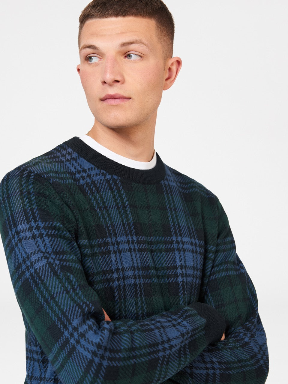 Tricotaje Ben Sherman Blackwatch Check Crewneck Negrii | 216-CNHFBZ