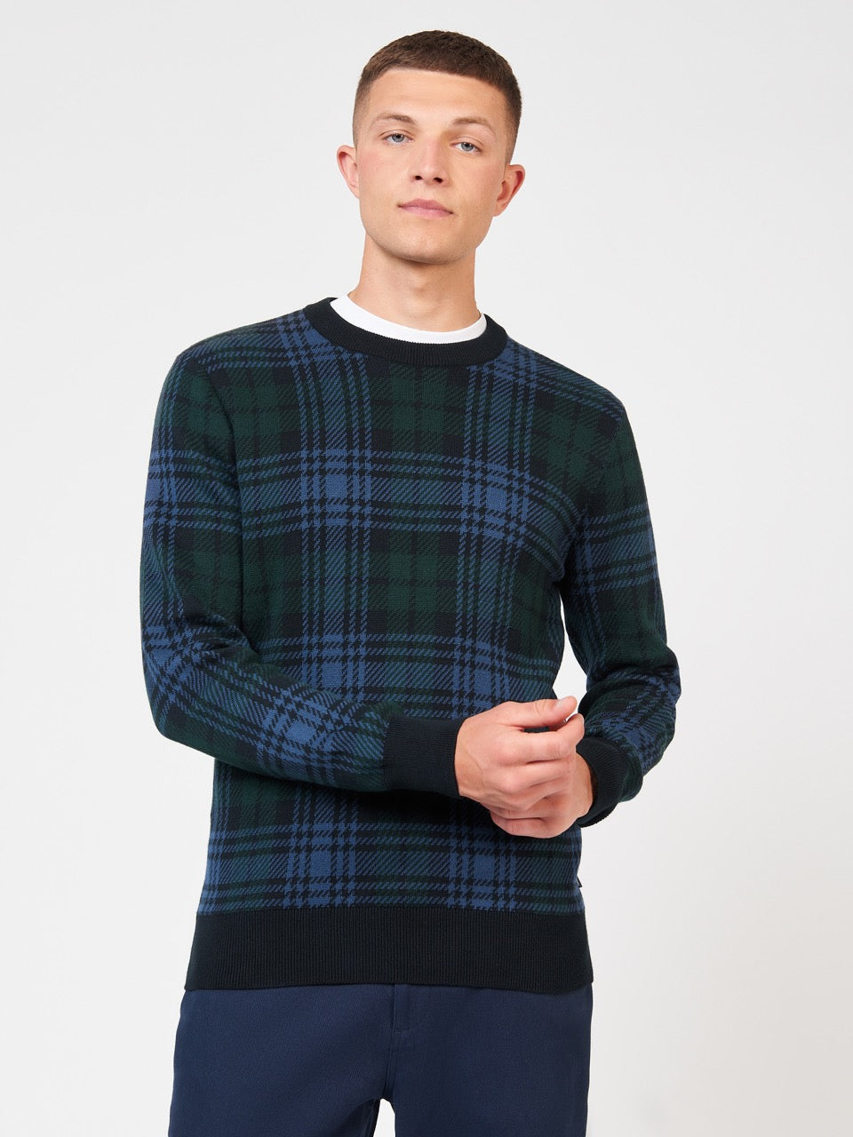 Tricotaje Ben Sherman Blackwatch Check Crewneck Negrii | 216-CNHFBZ