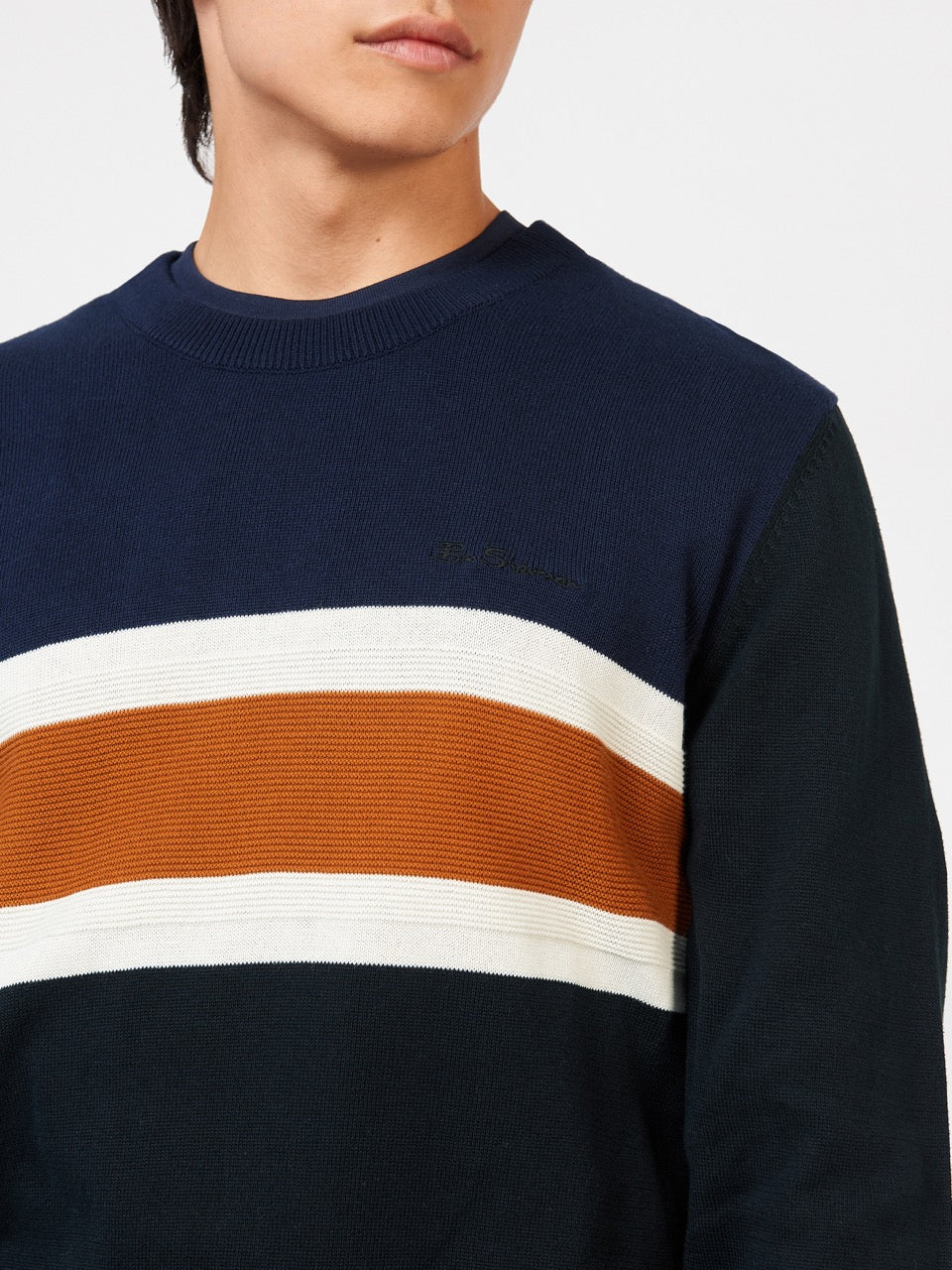 Tricotaje Ben Sherman Chest Stripe Crewneck Negrii | 487-TESLJK