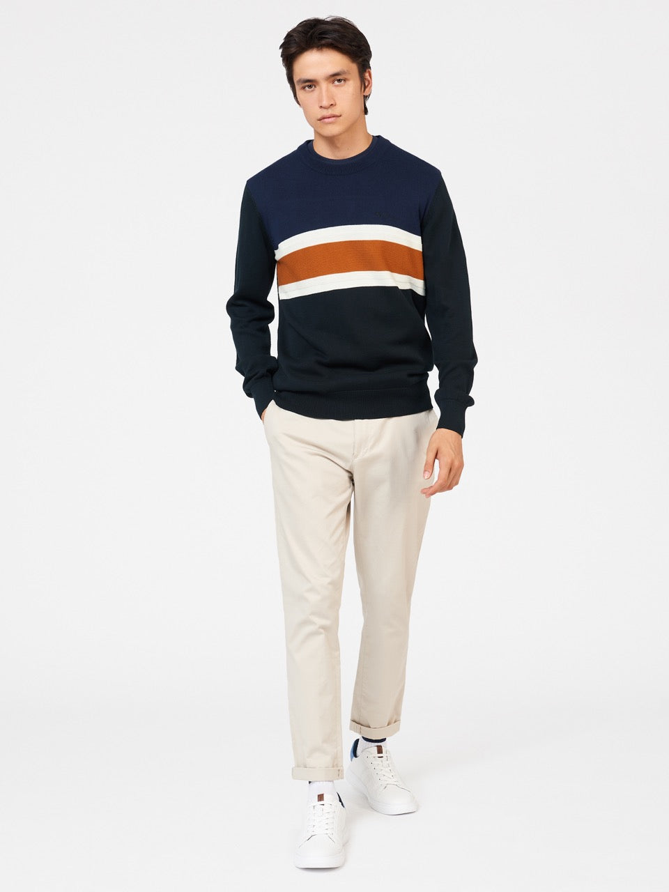 Tricotaje Ben Sherman Chest Stripe Crewneck Negrii | 487-TESLJK