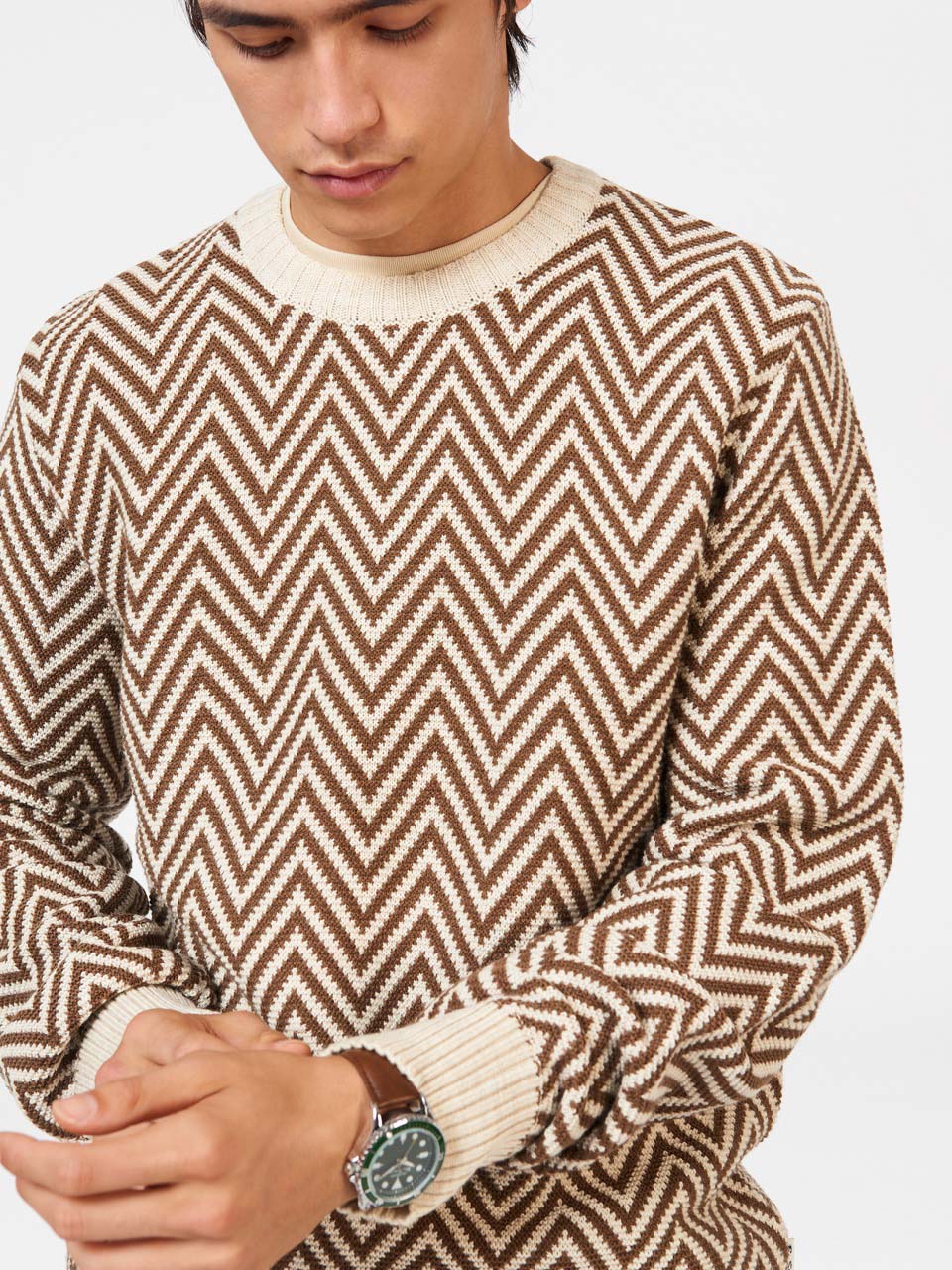 Tricotaje Ben Sherman Chevron Jacquard Crewneck Albi | 293-ZAICHN