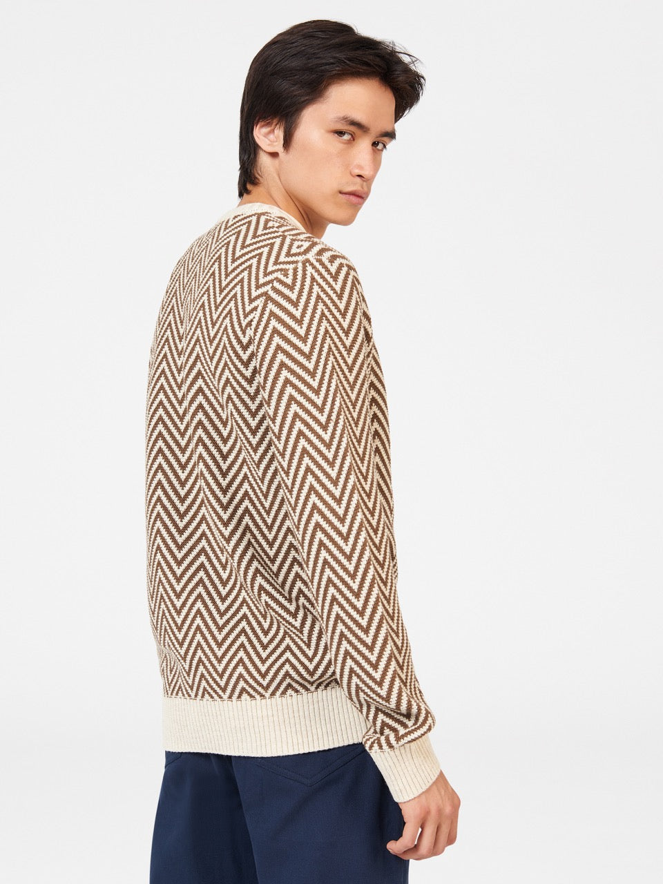 Tricotaje Ben Sherman Chevron Jacquard Crewneck Albi | 293-ZAICHN