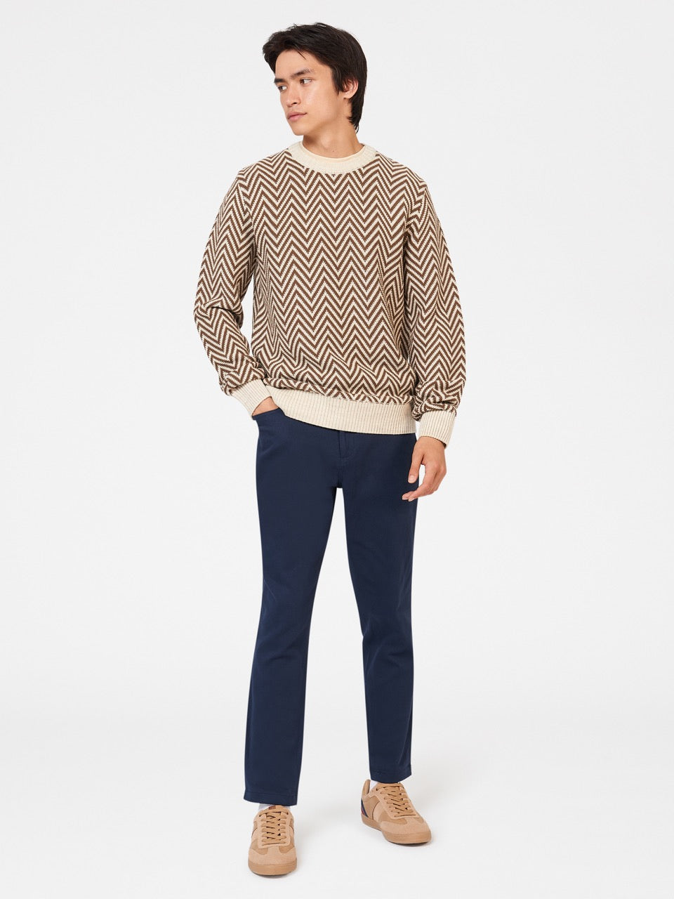 Tricotaje Ben Sherman Chevron Jacquard Crewneck Albi | 293-ZAICHN