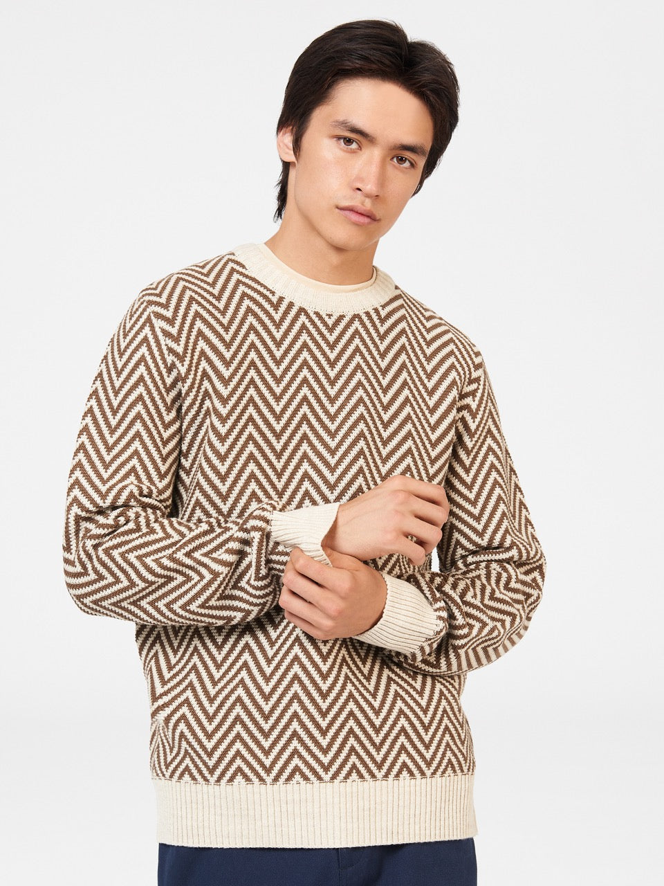 Tricotaje Ben Sherman Chevron Jacquard Crewneck Albi | 293-ZAICHN