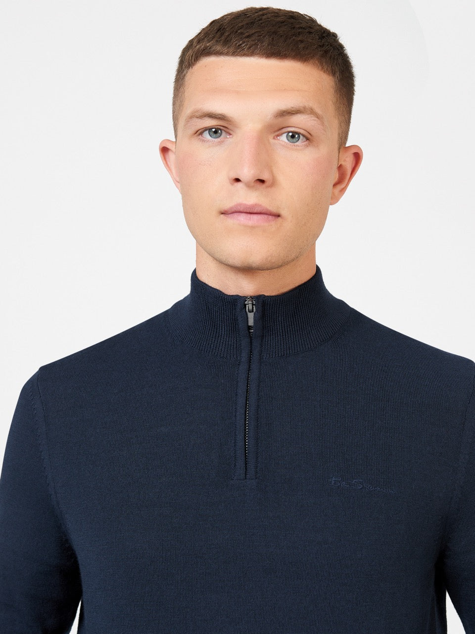 Tricotaje Ben Sherman Merino Half-Zip Bleumarin | 513-KZSLET