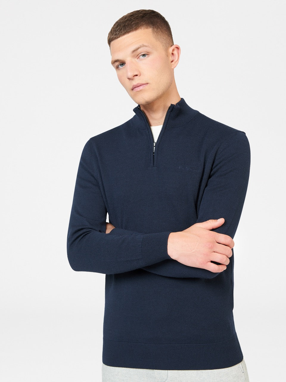 Tricotaje Ben Sherman Merino Half-Zip Bleumarin | 513-KZSLET