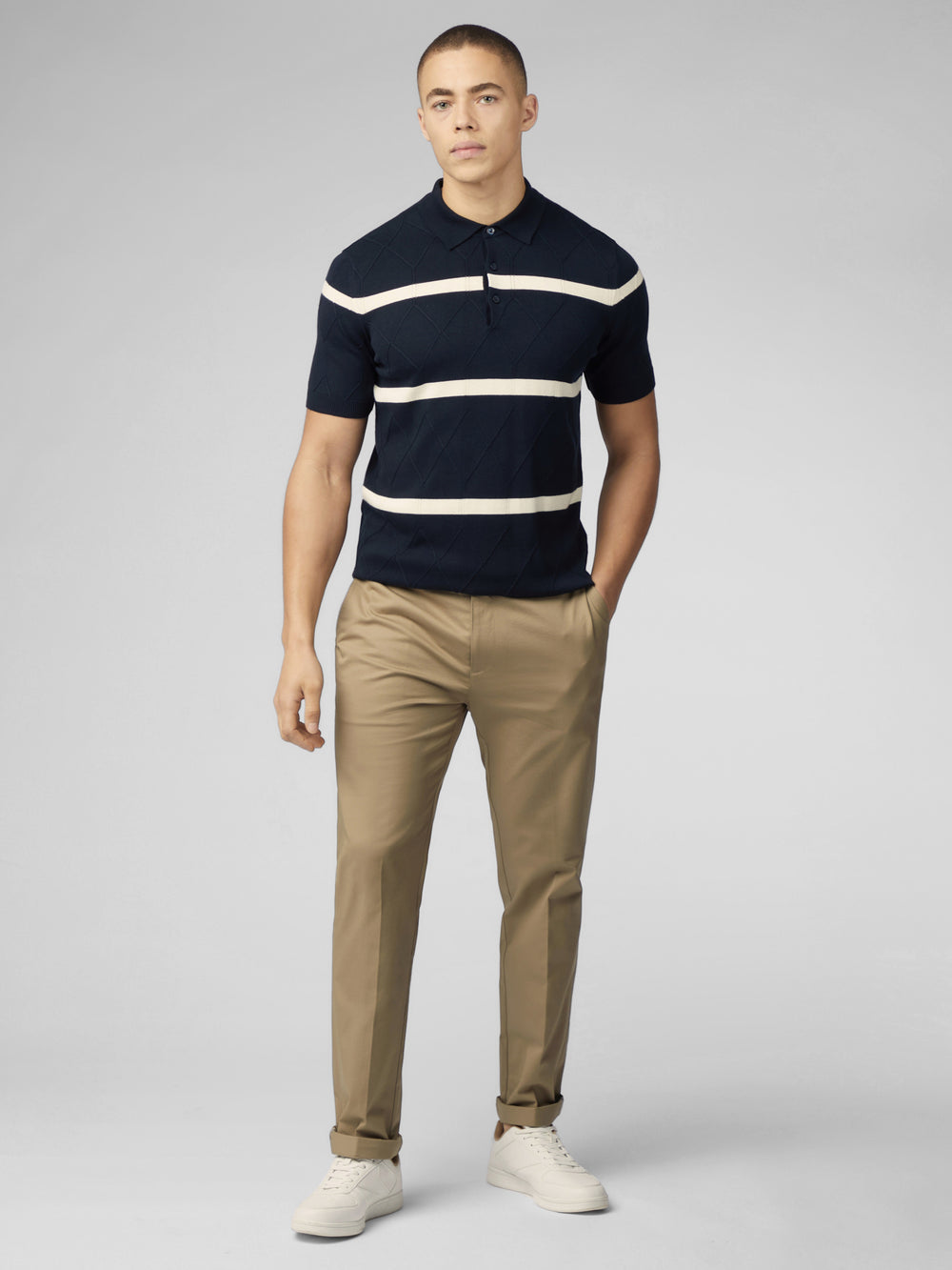 Tricotaje Ben Sherman Signature Argyle Stripe Polo Bleumarin | 982-BMIUYF