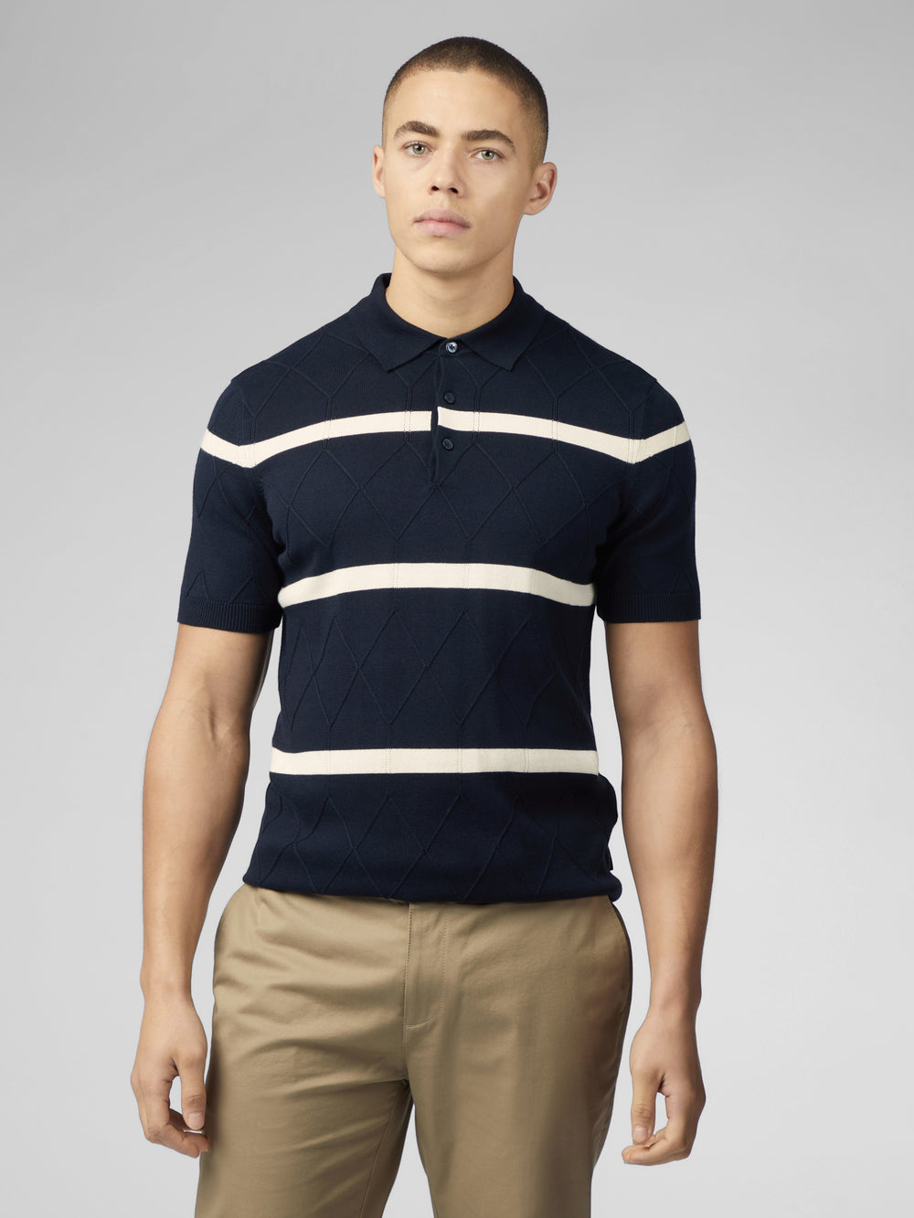 Tricotaje Ben Sherman Signature Argyle Stripe Polo Bleumarin | 982-BMIUYF